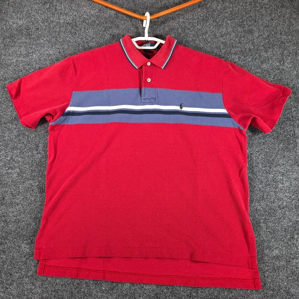 Polo Ralph Lauren Men's XL Red White Blue Cotton Polo Shirt Vintage